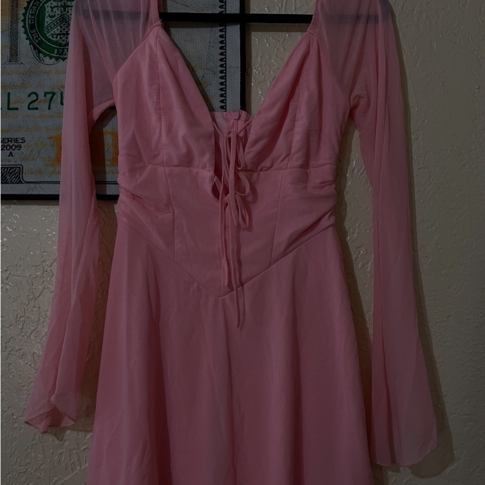 Elegant Pink Long Sleeve Dress